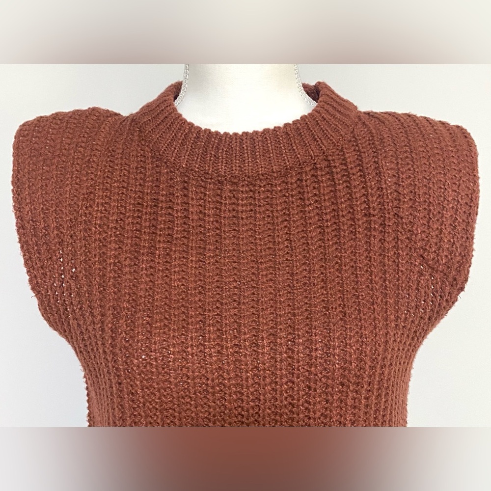 Glam Womens L Brown Sleeveless Sweater Boho Y2K Fall 90s Minimalism Streetwear - Picture 2 of 12